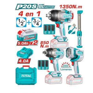 Llave De Impacto 1350 Nm + 850nm + Lampara + Linterna 20v Total Tosli250782